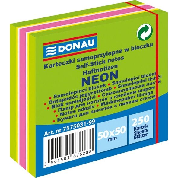 Donau KOSTKA SAMOPRZYLEPNA, DONAU, 50X50MM, 1X250K, ZIELONA- MIX NEON-PASTEL 7575031PL-99