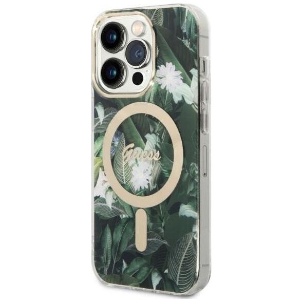 Ładowarka Guess Zestaw Guess etui + ładowarka bezprzewodowa GUBPP14XHJEACSA Apple iPhone 14 Pro Max zielony/green hard case Jungle MagSafe