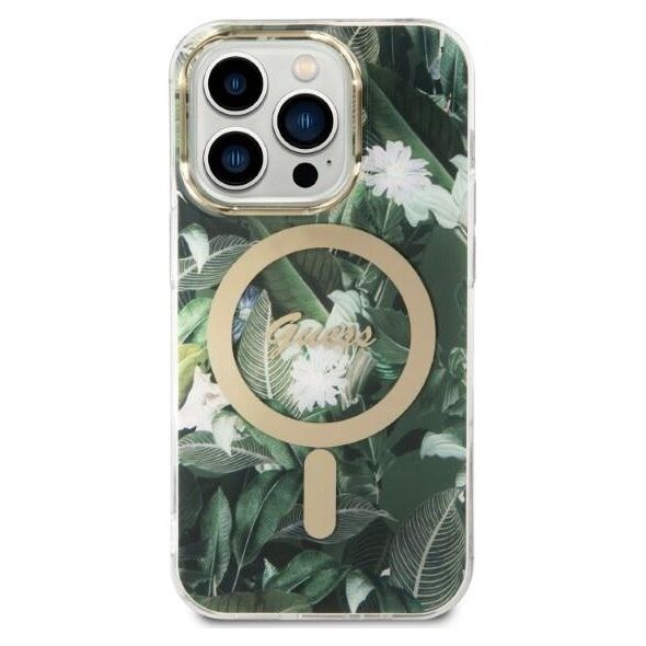 Ładowarka Guess Zestaw Guess etui + ładowarka bezprzewodowa GUBPP14XHJEACSA Apple iPhone 14 Pro Max zielony/green hard case Jungle MagSafe