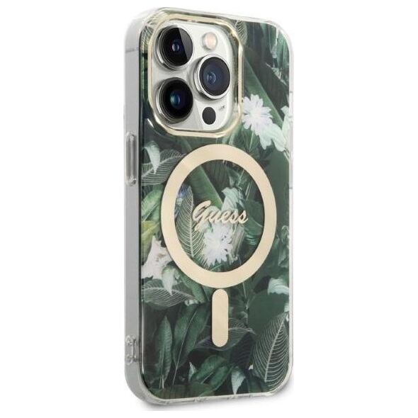 Ładowarka Guess Zestaw Guess etui + ładowarka bezprzewodowa GUBPP14XHJEACSA Apple iPhone 14 Pro Max zielony/green hard case Jungle MagSafe