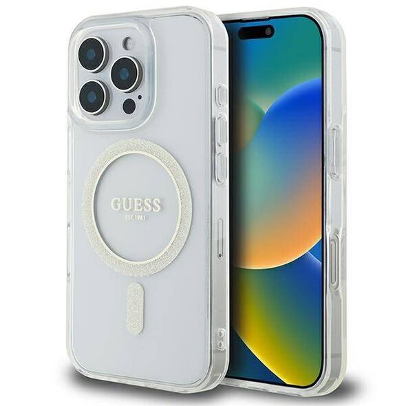 Original Case IPHONE 16 PRO MAX Guess Hardcase IML Glitter Circle MagSafe (GUHMP16XHFGERET) transparent 3666339307585