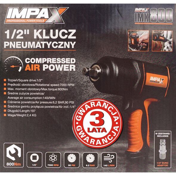 Klucz udarowy Nuair PNEUMATYCZNY KLUCZ UDAROWY 1/2"  800Nm IMPAX