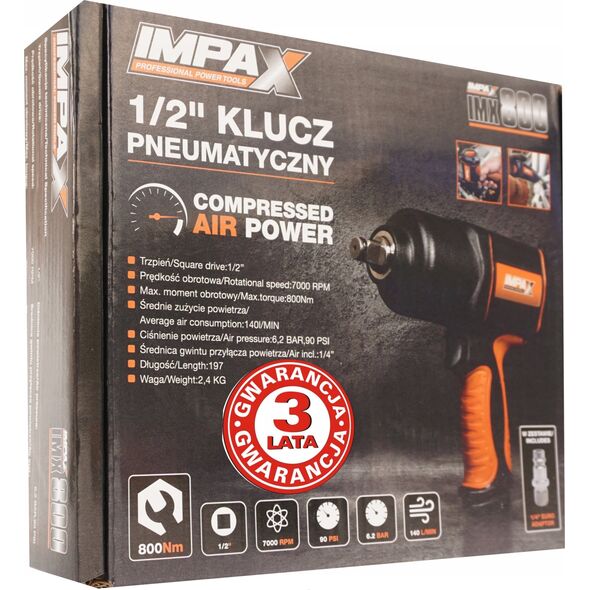 Klucz udarowy Nuair PNEUMATYCZNY KLUCZ UDAROWY 1/2"  800Nm IMPAX