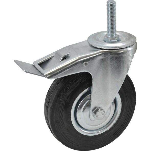 AWTOOLS KOŁO SKRĘTNE CZARNA GUMA HAMULEC TRZPIEŃ GWINTOWANY  125mm 14398816 5903678623593