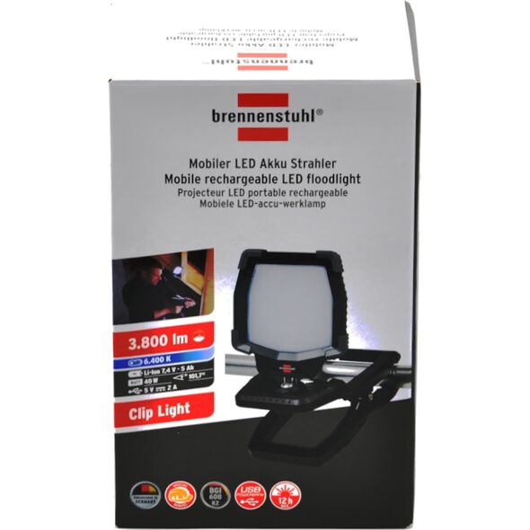 Brennenstuhl Mobilny reflektor bateryjny LED CL 4050 MA Clip, 3800lm, IP65