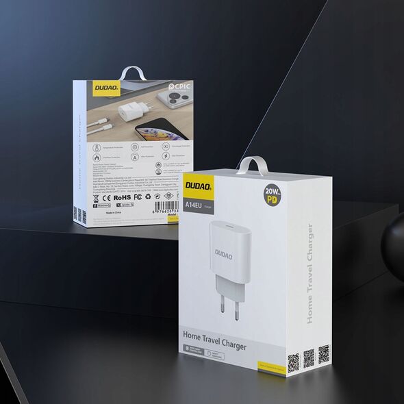 Ładowarka Dudao Ładowarka sieciowa Dudao A14EUC PD 20W USB-C z kablem - biała