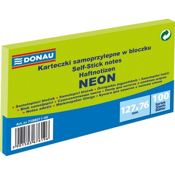 Donau BLOCZEK SAMOPRZYLEPNY, DONAU, 127X76MM, 100K, NEON ZIELONY 7588011-06
