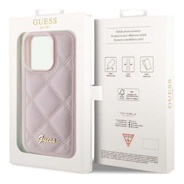 Guess Guess GUHCP15LPSQSQSP iPhone 15 Pro 6.1" różowy/pink hardcase Quilted Metal Logo