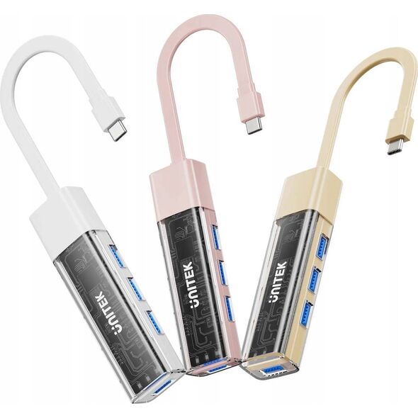 HUB USB Unitek Unitek hub dwukierunkowy USB C/USB A 5Gbps, 4x USB A różowy