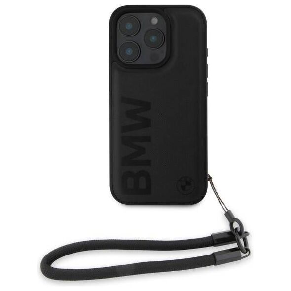 Original Case IPHONE 16 PRO MAX BMW Hardcase Signature Leather Wordmark Cord (BMHCP16X23RMRLK) black 3666339323479