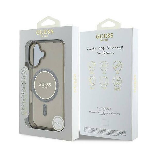 Original Case IPHONE 16 PLUS Guess Hardcase IML Glitter Circle MagSafe (GUHMP16MHFGEREK) black 3666339307417
