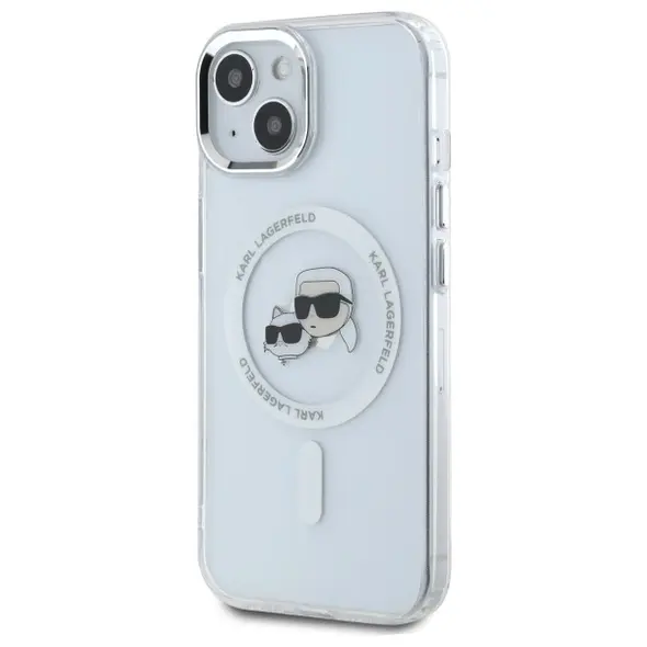 Karl Lagerfeld KLHMP15SHLSKCH Apple iPhone 15 hardcase IML Metal Karl&Choupette Head MagSafe white