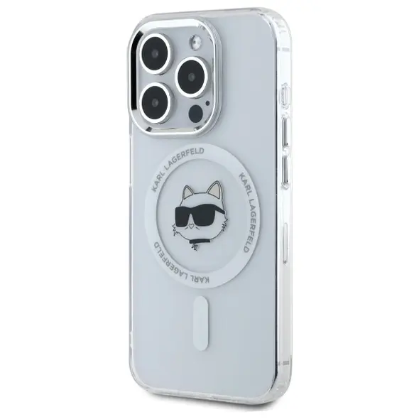 Karl Lagerfeld KLHMP15XHLSCHH Apple iPhone 15 Pro Max hardcase IML Metal Choupette Head MagSafe white