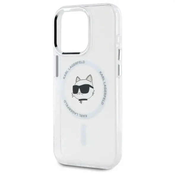 Karl Lagerfeld KLHMP15XHLSCHH Apple iPhone 15 Pro Max hardcase IML Metal Choupette Head MagSafe white