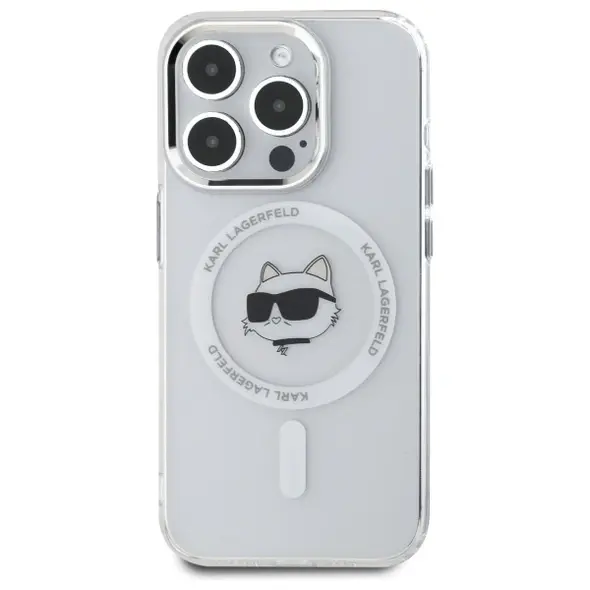 Karl Lagerfeld KLHMP15XHLSCHH Apple iPhone 15 Pro Max hardcase IML Metal Choupette Head MagSafe white