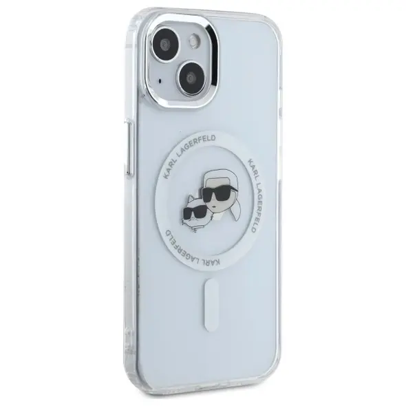 Karl Lagerfeld KLHMP15SHLSKCH Apple iPhone 15 hardcase IML Metal Karl&Choupette Head MagSafe white