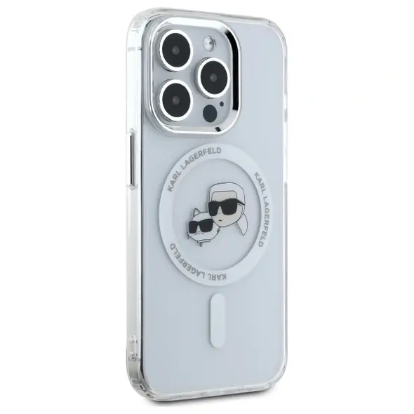 Karl Lagerfeld KLHMP15XHLSKCH Apple iPhone 15 Pro Max hardcase IML Metal Karl&Choupette Head MagSafe white