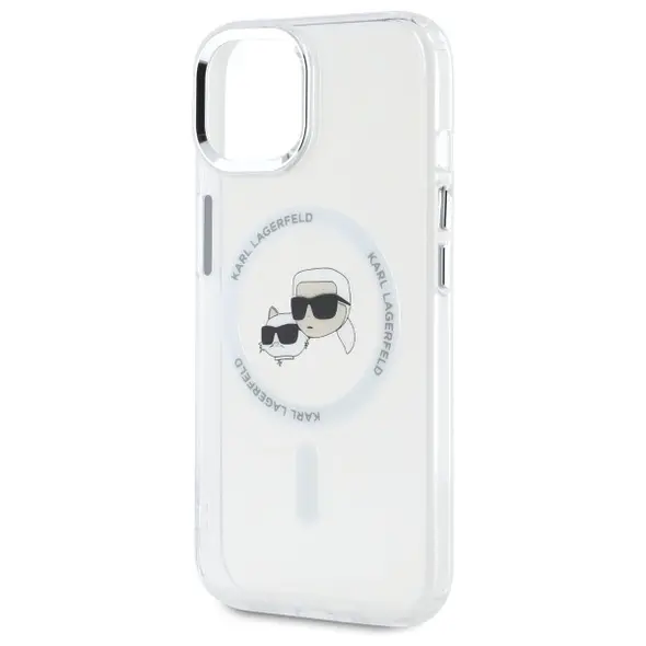 Karl Lagerfeld KLHMP15SHLSKCH Apple iPhone 15 hardcase IML Metal Karl&Choupette Head MagSafe white