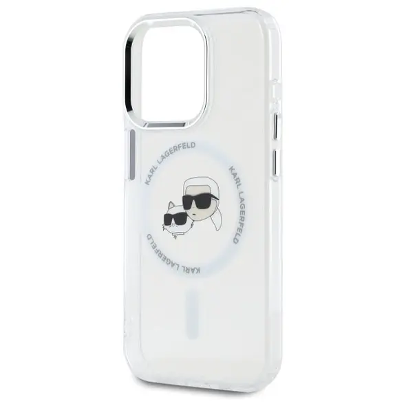Karl Lagerfeld KLHMP15LHLSKCH Apple iPhone 15 Pro hardcase IML Metal Karl&Choupette Head MagSafe white