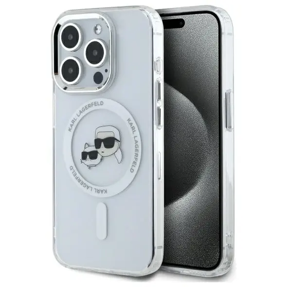 Karl Lagerfeld KLHMP15LHLSKCH Apple iPhone 15 Pro hardcase IML Metal Karl&Choupette Head MagSafe white