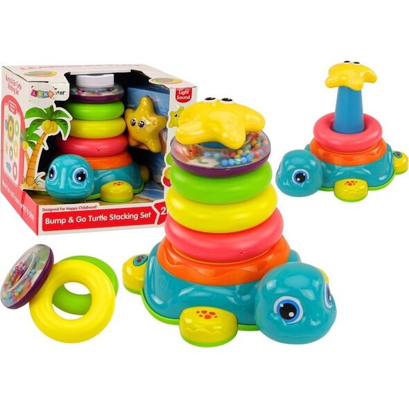 LeanToys Piramidka Jeżdżący Żółwik 2w1 Układanka Kółka Światła Dźwięki