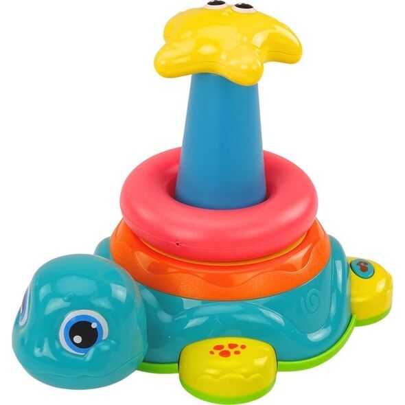 LeanToys Piramidka Jeżdżący Żółwik 2w1 Układanka Kółka Światła Dźwięki