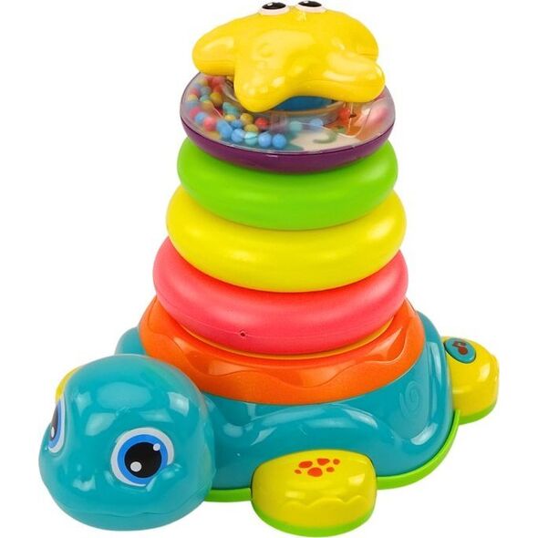 LeanToys Piramidka Jeżdżący Żółwik 2w1 Układanka Kółka Światła Dźwięki
