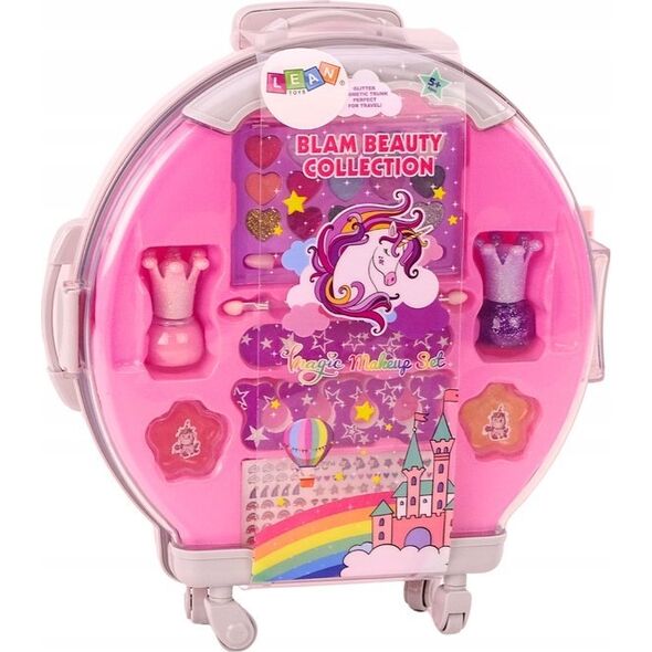 LeanToys Zestaw Kosmetyków W Walizce Do Paznokci Makijażu Walizka Różowa 12 El.