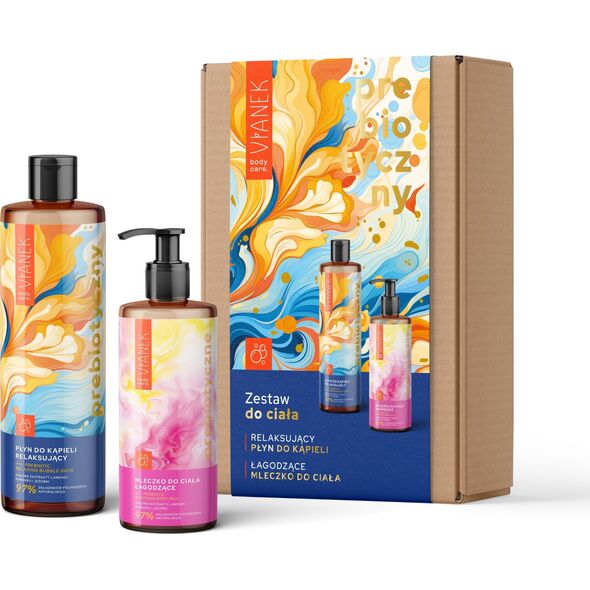 VIANEK_SET Body Care Prebiotyczny płyn do kąpieli relaksujący 400ml + Prebiotyczny balsam do ciała łagodzący 300ml