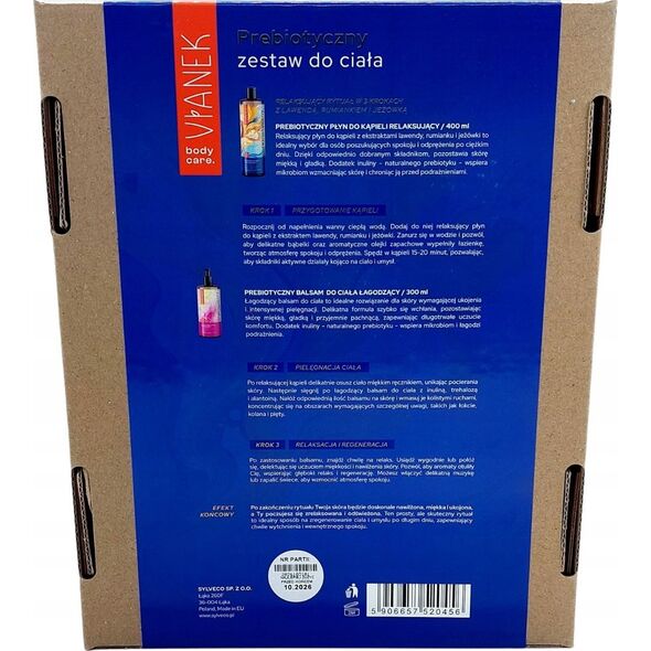 VIANEK_SET Body Care Prebiotyczny płyn do kąpieli relaksujący 400ml + Prebiotyczny balsam do ciała łagodzący 300ml