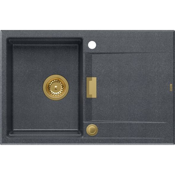 Zlewozmywak Owen OWEN 111 GraniteQ zlewozmywak z syfonem Push 2 Open 1-komorowy z/o (760x500x215| kom. 330x430) black diamond / elementy złote