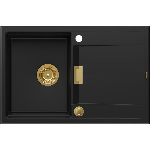 Zlewozmywak Owen OWEN 111 GraniteQ zlewozmywak z syfonem Push 2 Open 1-komorowy z/o (760x500x215| kom. 330x430) pure carbon / elementy złote