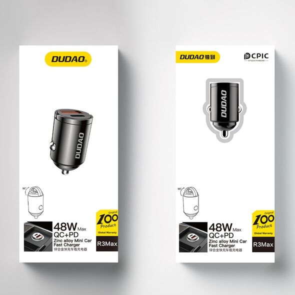 Ładowarka Dudao Mini ładowarka samochodowa do gniazda zapalniczki 48W QC PD czarna Mini ładowarka samochodowa do gniazda zapalniczki 48W QC PD czarna