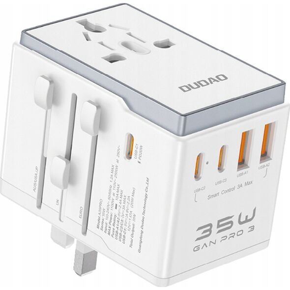 Dudao Adapter podróżny Dudao A35Pro 35W EU / UK / AUS / US / JP 3x USB-C 2x USB-A - biały
