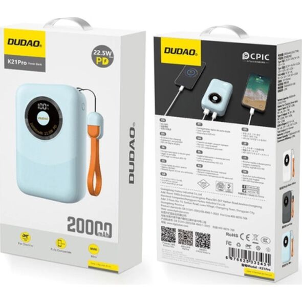 Powerbank Dudao K21Pro Mini 20000mAh 22.5W - niebieski