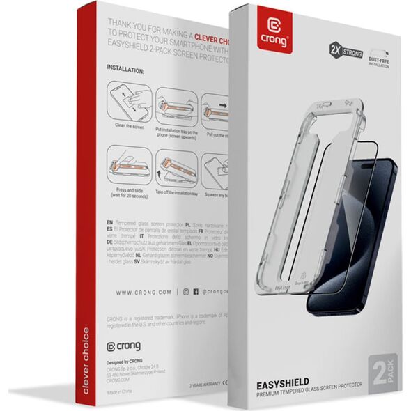 Szkło hartowane Crong EasyShield Apple iPhone 16 Pro Max [2 PACK]