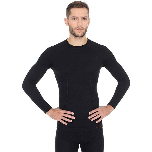 Brubeck Koszulka męska z długim rękawem Active Wool czarna r. XXL (LS12820)