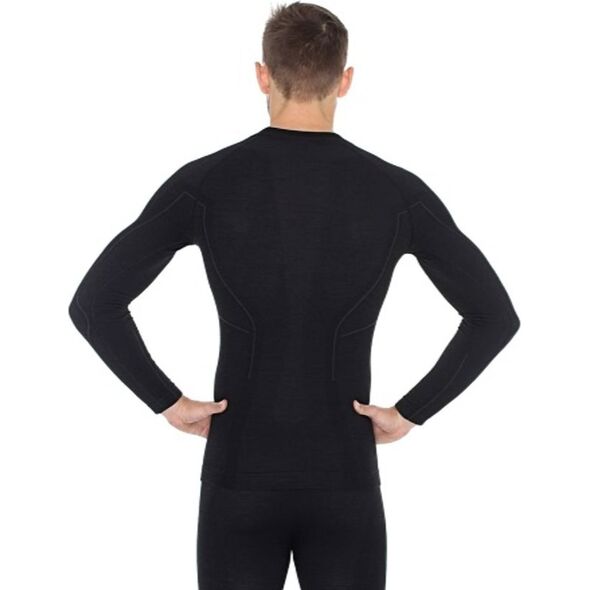 Brubeck Koszulka męska z długim rękawem Active Wool czarna r. XXL (LS12820)