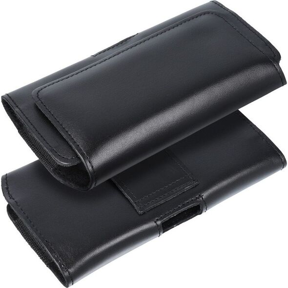OEM Skórzana uniwersalna kabura pozioma do paska - ROYAL / czarny - Rozmiar M - do IPHONE 12 MINI / 13 MINI / SAMSUNG A40 / S8 / XIAOMI 12 / Redmi 5A 13089743 5903396200960