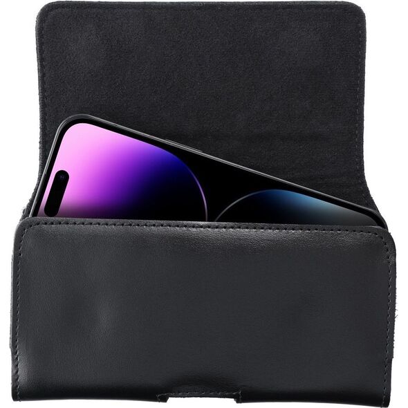 OEM Skórzana uniwersalna kabura pozioma do paska - ROYAL / czarny - Rozmiar M - do IPHONE 12 MINI / 13 MINI / SAMSUNG A40 / S8 / XIAOMI 12 / Redmi 5A 13089743 5903396200960