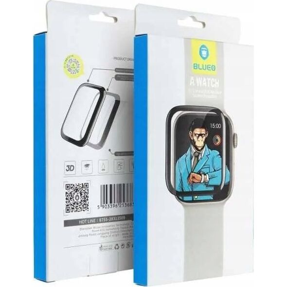 Blueo Szkło Hartowane 5D Mr. Monkey Glass - do Apple Watch 7 / 8 / 9 41MM czarny (Strong HD)