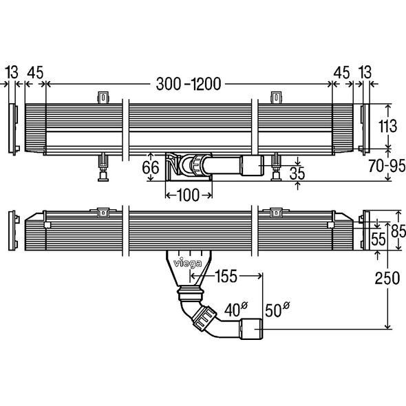 Viega Odpływ liniowy bez rusztu ścienny Advantix Vario 120cm (736736)
