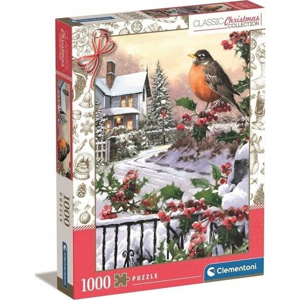 Clementoni CLE puzzle 1000 ChristmasColl.Robin_Holly 81501