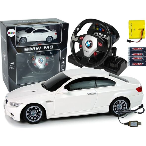 LeanToys Import LEANToys Auto Zdalnie Sterowane BMW M3 Białe 2,4 G Pilot Kierownica 1:18 Dźwięk Światła