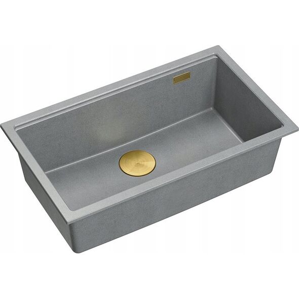 Zlewozmywak GraniteQ LOGAN 110 GraniteQ zlewozmywak silver stone 76x44x23,5 cm 1-komorowy podwieszany z syfonem manualnym złoty