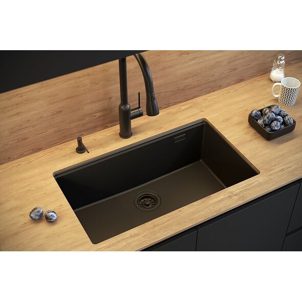 Νεροχύτης GraniteQ LOGAN 110 GraniteQ νεροχύτης καθαρού άνθρακα 76x44x23,5 cm 1 μπολ σε εσοχή με χειροκίνητο σιφόνι χρυσό 12945717 5905505500169