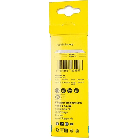 Klingspor KLINGSPOR RECIMER SAW LADE 150x25,4x0,9mm RS 993 MA /5 τεμ. 14046376 4014855939947