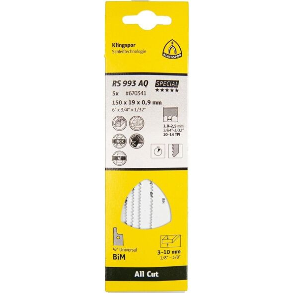 Klingspor KLINGSPOR RECIMER SAW LADE 150x19x0,9mm RS 993 AQ /5 τεμ. 14046388 4014855940011