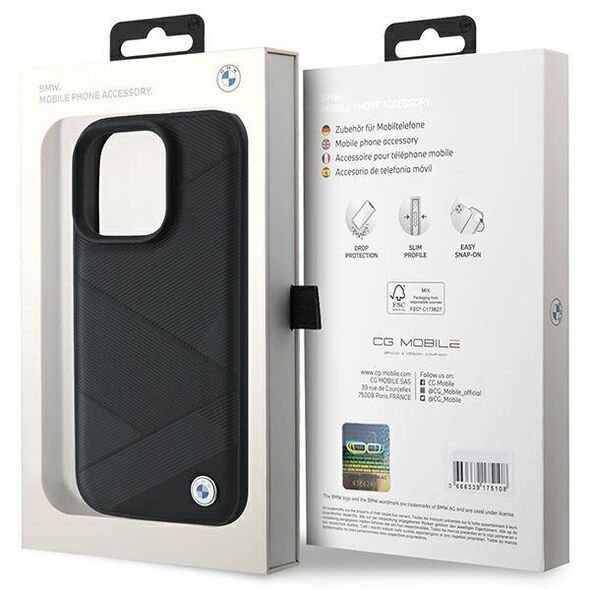 Original Case IPHONE 16 PRO BMW Hardcase Signature Leather Crossing Lines Pattern (BMHCP16L23RCGPK) black 3666339323547