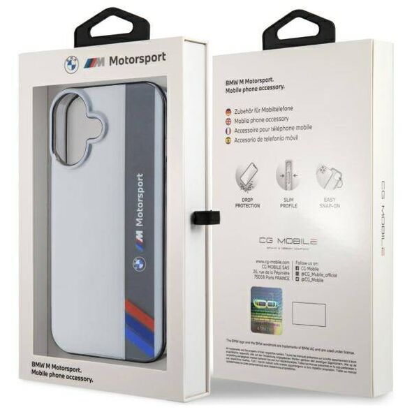 Original Case IPHONE 16 PLUS BMW Hardcase Motosport IML Vertical Stripe (BMHCP16M23HTFEG) gray 3666339325459
